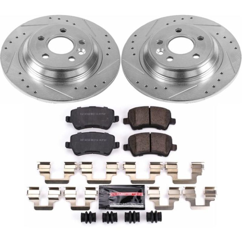 Volvo S60 Brake Kit - Rear - PowerStop - Drilled & Slotted Rotors + Carbon-Fiber Ceramic Pads - `11-`18