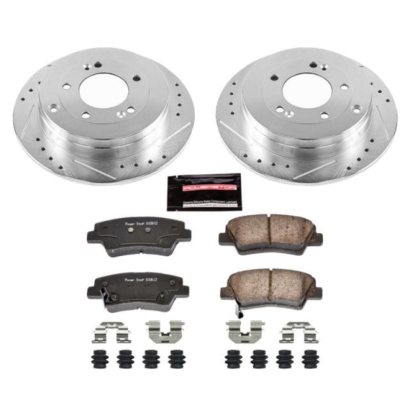 Kia Amanti Brake Kit - Rear - PowerStop - Z23 Evolution Sport + Drilled & Slotted Rotors + Carbon-Fiber Ceramic Pads - `07-`09