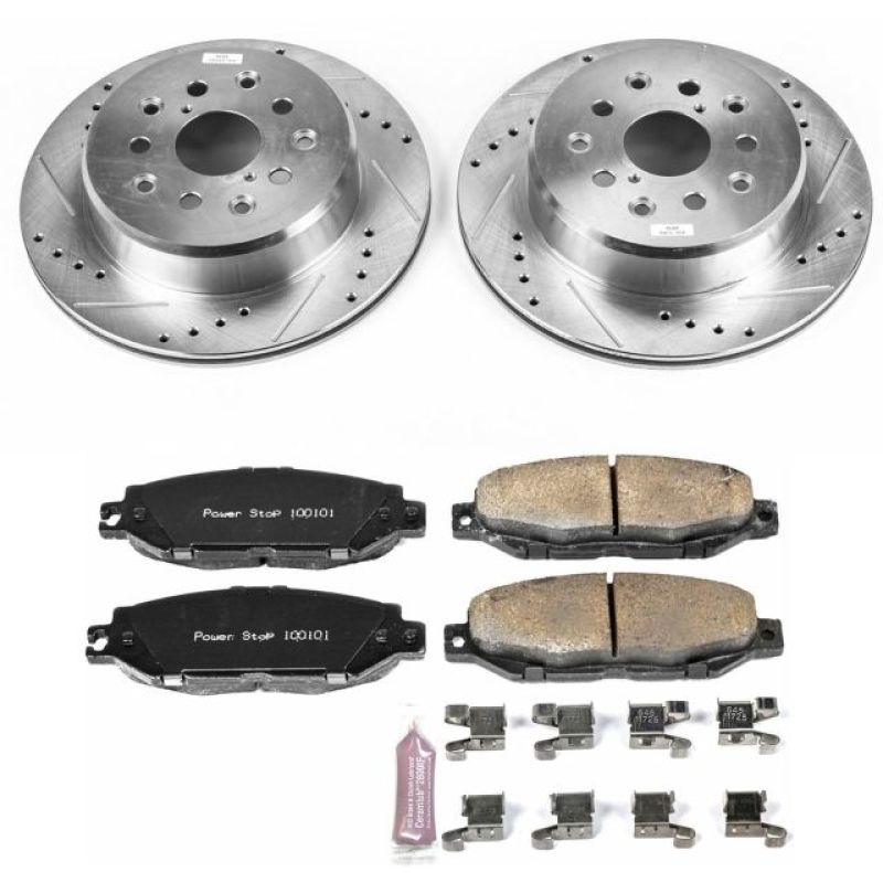 Lexus LS400 Brake Kit - Rear - PowerStop - Drilled & Slotted Rotors + Carbon-Fiber Ceramic Pads + Hardware - `95-`00