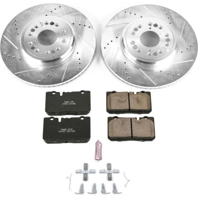 Lexus LS400 Brake Kit - Front - PowerStop - Z23 Evolution Sport Drilled & Slotted Rotors + Carbon-Fiber Ceramic Pads - `95-`00