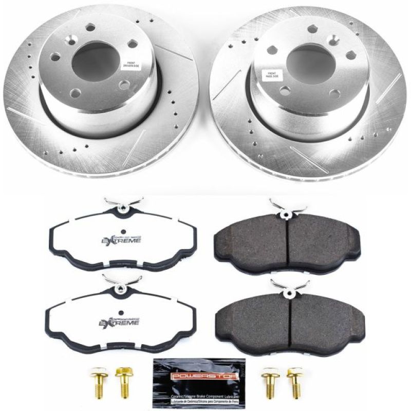 Land Rover Discovery Brake Kit - Front - PowerStop - Drilled & Slotted Rotors + Carbon-Fiber Ceramic Pads + Hardware - `99-`04