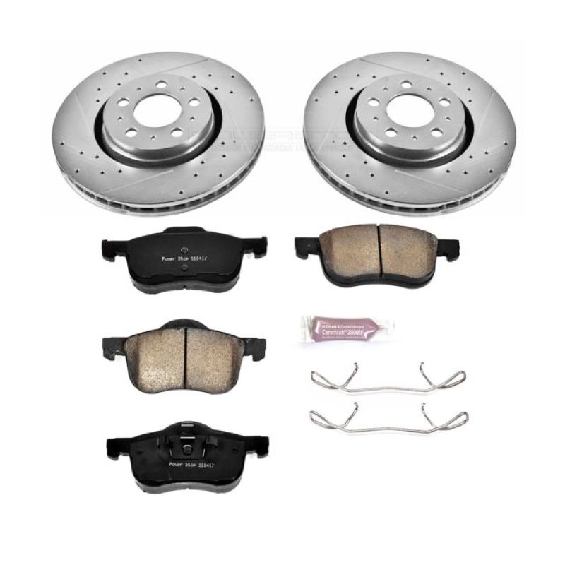 Volvo S60 Brake Kit - Front - PowerStop - Z23 Evolution Sport: Drilled & Slotted Rotors + Carbon-Fiber Ceramic Pads - `01-`09