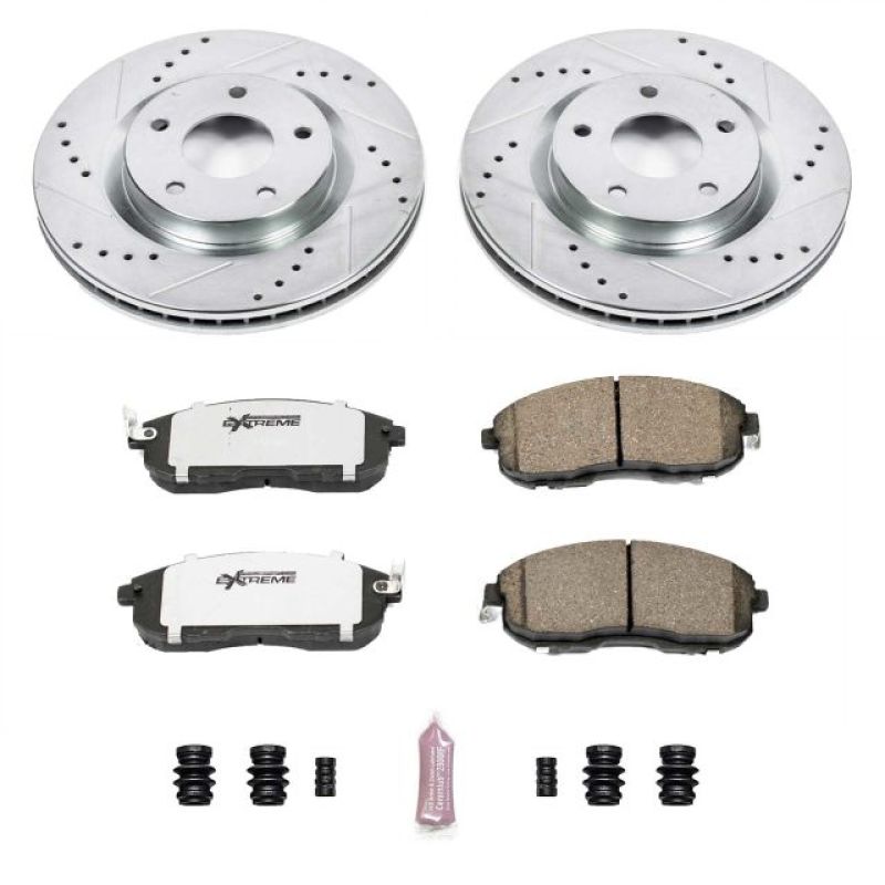 Nissan Sentra Brake Kit - Front - PowerStop - Drilled & Slotted Rotors + Carbon-Fiber Ceramic Pads - `07-`12