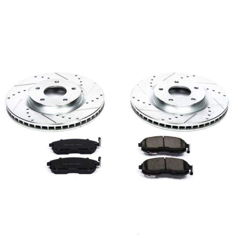 Nissan Sentra Brake Kit - Front - PowerStop - Drilled & Slotted Rotors + Carbon-Fiber Ceramic Pads - `07-`12