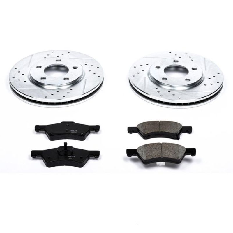 Chrysler Town & Country Brake Kit - Front - PowerStop - Drilled & Slotted Rotors + Carbon-Fiber Ceramic Pads - `01-`07