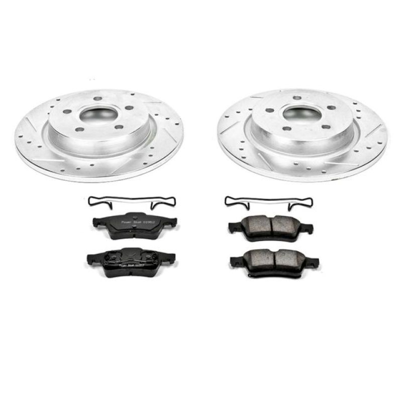 Volvo S40 Brake Kit - Rear - PowerStop - Drilled & Slotted Rotors + Carbon-Fiber Ceramic Pads - `04-`05