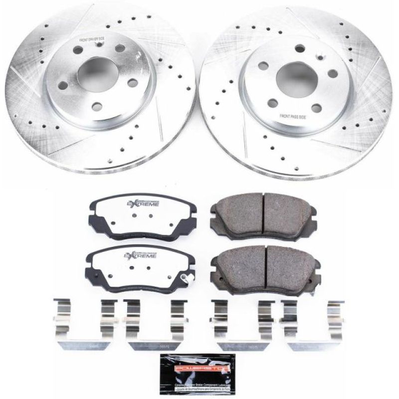 Buick Allure Brake Kit - Front - PowerStop - Drilled & Slotted Rotors + Carbon-Fiber Ceramic Pads - 2010