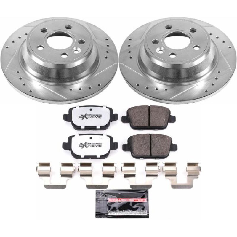 Volvo S80 Brake Kit - Rear - PowerStop - Drilled & Slotted Rotors + Carbon-Fiber Ceramic Pads - `07-`11