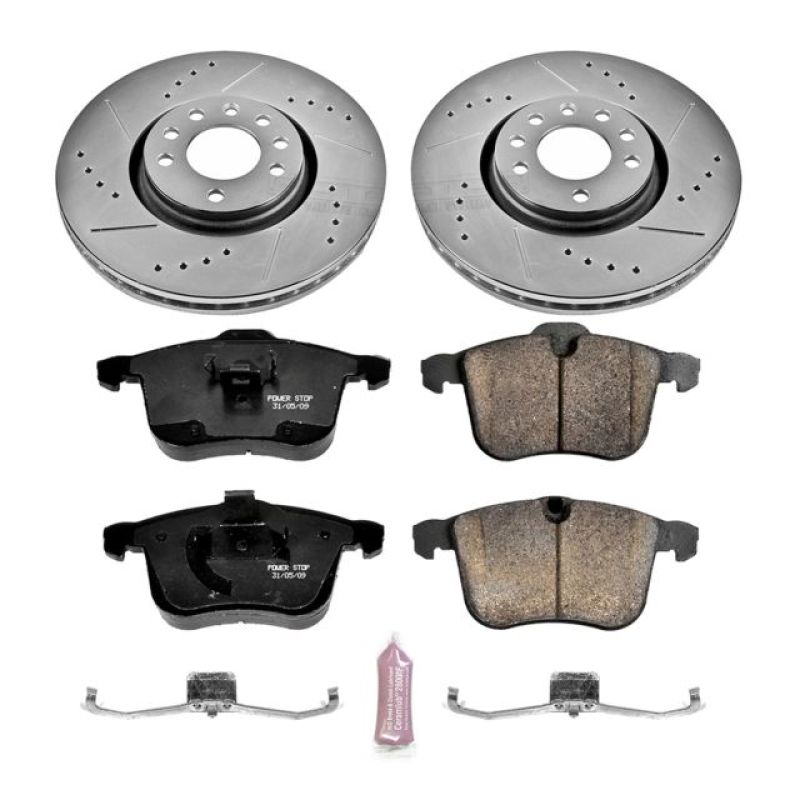 Saab 9-3 Brake Kit - Front - PowerStop - Z23 Evolution Sport + Carbon-Fiber Ceramic Pads + Drilled & Slotted Rotors - `06-`11