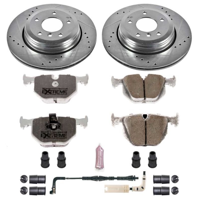 BMW 5 Series Brake Kit - Rear - PowerStop - Z26 Street Warrior, Drilled & Slotted Rotors + Carbon-Fiber Ceramic Pads - `04-`07