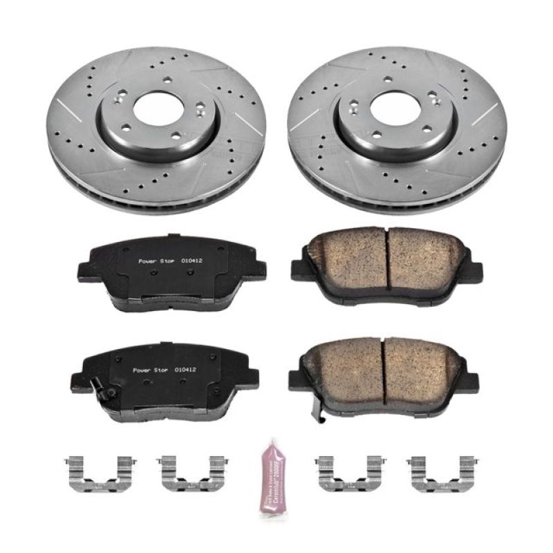 Hyundai Sonata Brake Kit - Front - PowerStop - Drilled & Slotted Rotors + Carbon-Fiber Ceramic Pads - `10-`15