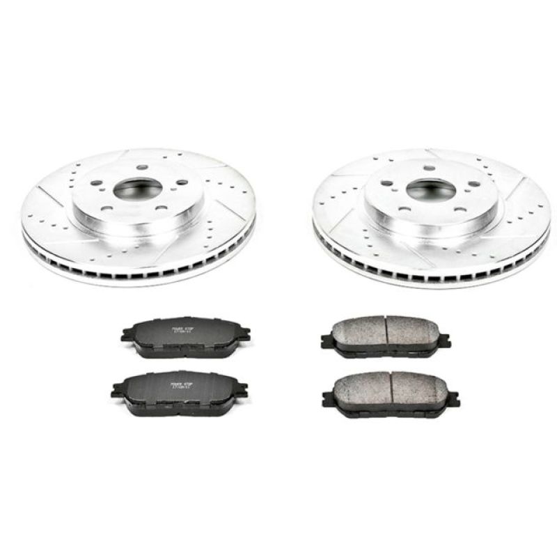 Toyota Avalon Brake Kit - Front - PowerStop - Slotted/Drilled Rotors + Carbon-Fiber Ceramic Pads - `05-`07