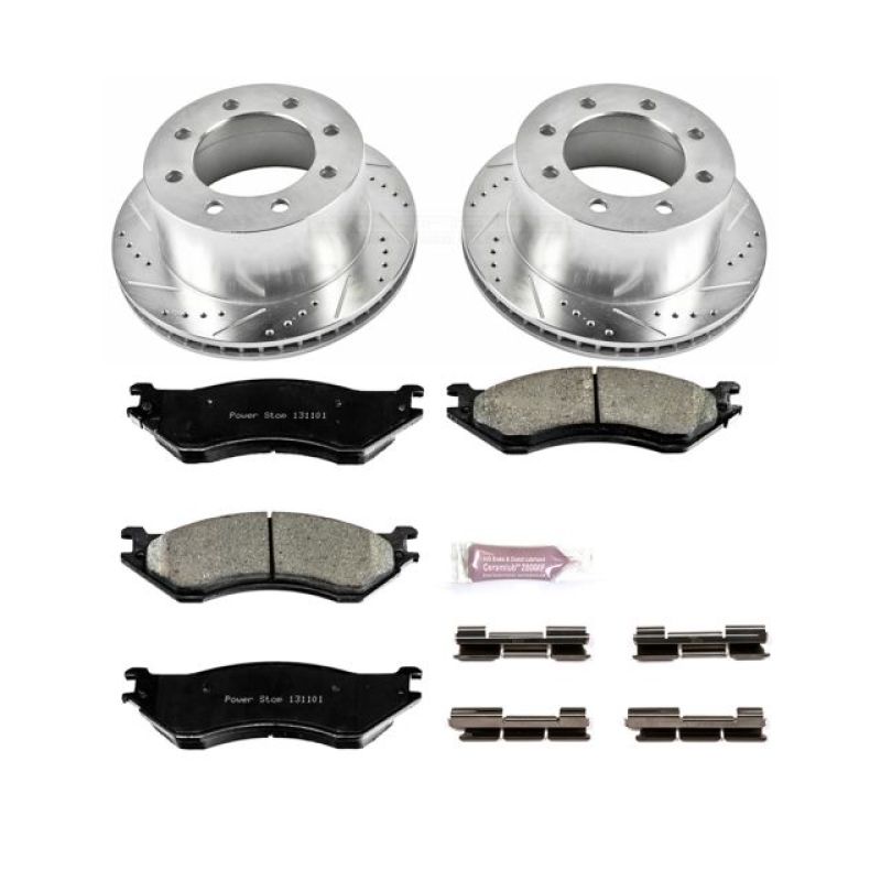 Dodge Ram 2500 Brake Kit - Rear - PowerStop - Drilled & Slotted Rotors + Carbon-Fiber Ceramic Pads - `01-`02