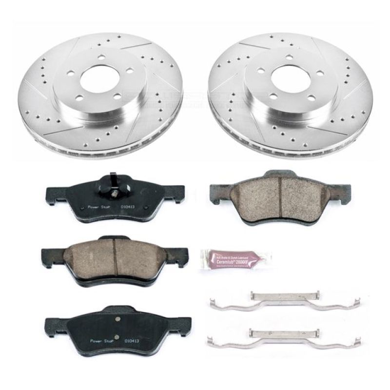 Ford Escape Brake Kit - Front - PowerStop - Z23 Evolution Sport + Drilled & Slotted Rotors + Carbon-Fiber Ceramic Pads - `10-`12