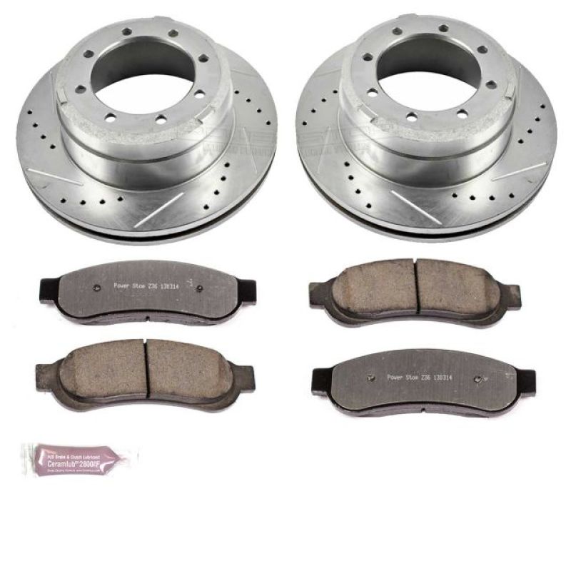Ford F-350 Super Duty Brake Kit - Rear - PowerStop - Drilled & Slotted Rotors + Carbon-Fiber Ceramic Pads + Stainless-Steel Hardware - `10-`12
