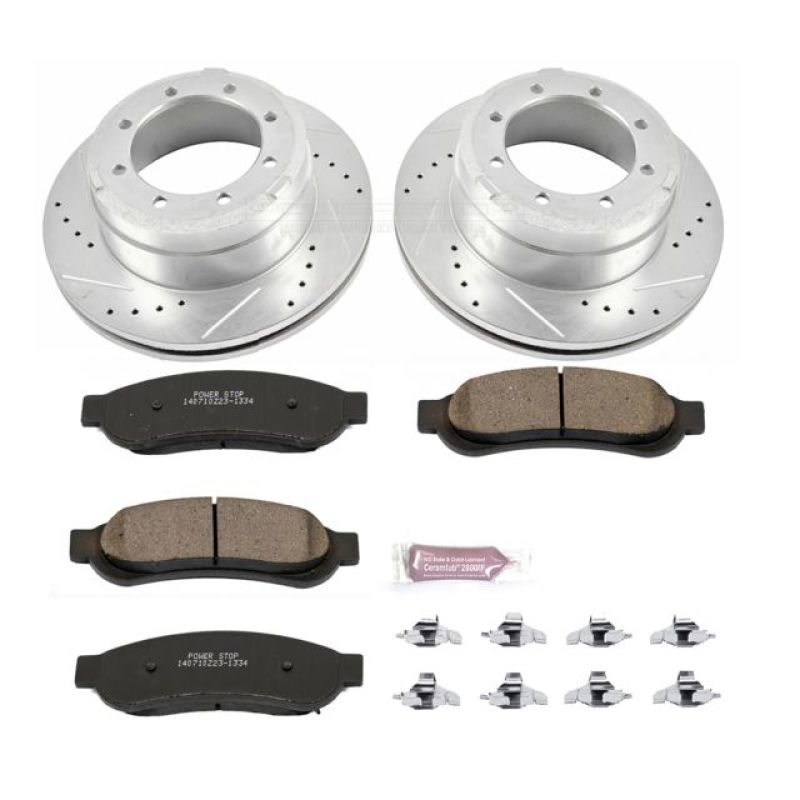 Ford F-350 Super Duty Brake Kit - Rear - PowerStop - Drilled & Slotted Rotors + Carbon-Fiber Ceramic Pads - `10-`12