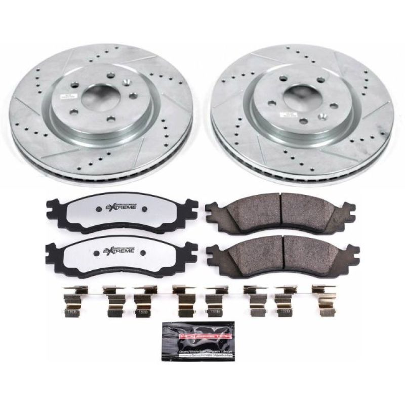 Ford Taurus Brake Kit - Front - PowerStop - Drilled & Slotted Rotors + Carbon-Fiber Ceramic Pads - `11-`12