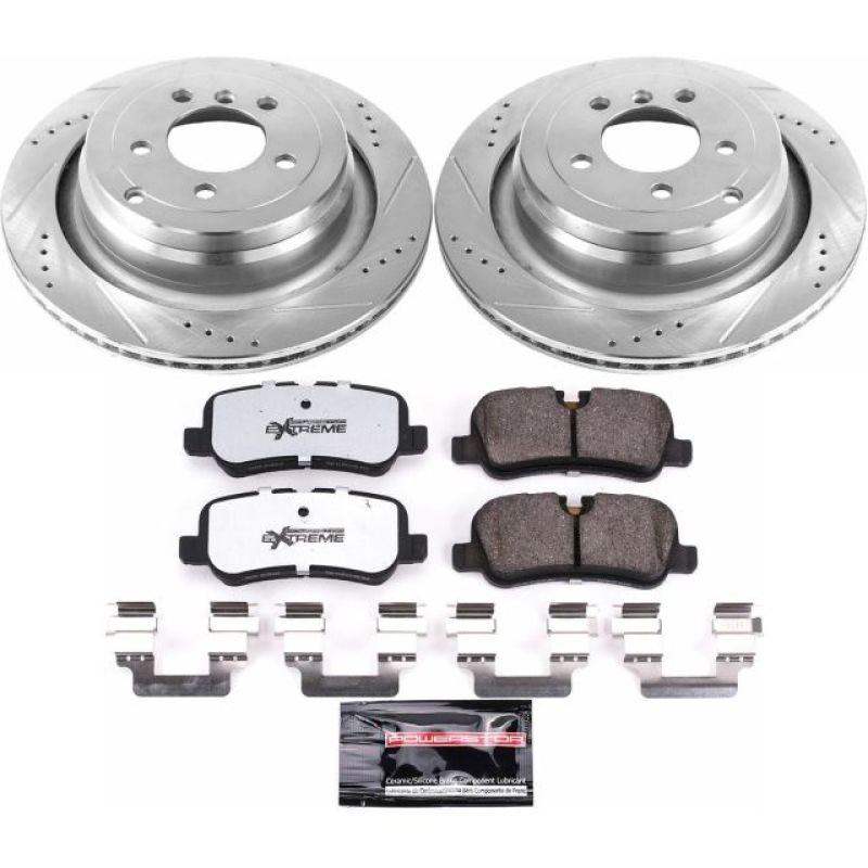 Land Rover Range Rover Brake Pads + Rotors - Rear - PowerStop - Z36 Truck & Tow: Drilled & Slotted Rotors + Carbon-Fiber Ceramic Pads - `06-`12 Land Rover Range Rover Brake Pads + Rotors - Rear - PowerStop - Z36 Truck & Tow: Drilled & Slotted Rotors + Carbon-Fiber Ceramic Pads - `06-`12
