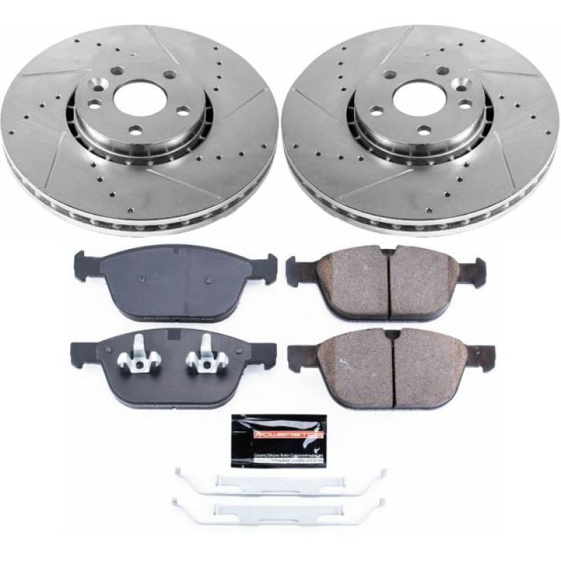 Volvo XC60 Brake Kit - Front - PowerStop - Z23 Evolution Sport - Drilled & Slotted Rotors + Carbon-Fiber Ceramic Pads - `10-`15