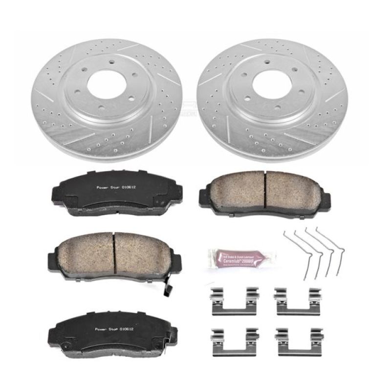 Nissan Armada Brake Kit - Front - PowerStop - Z23 Evolution Sport + Carbon-Fiber Ceramic Pads + Drilled & Slotted Rotors - `12-`15