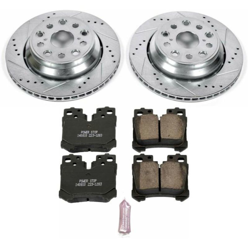 Lexus LS460 Brake Kit - Rear - PowerStop - Drilled & Slotted Rotors + Carbon-Fiber Ceramic Pads - `10-`17