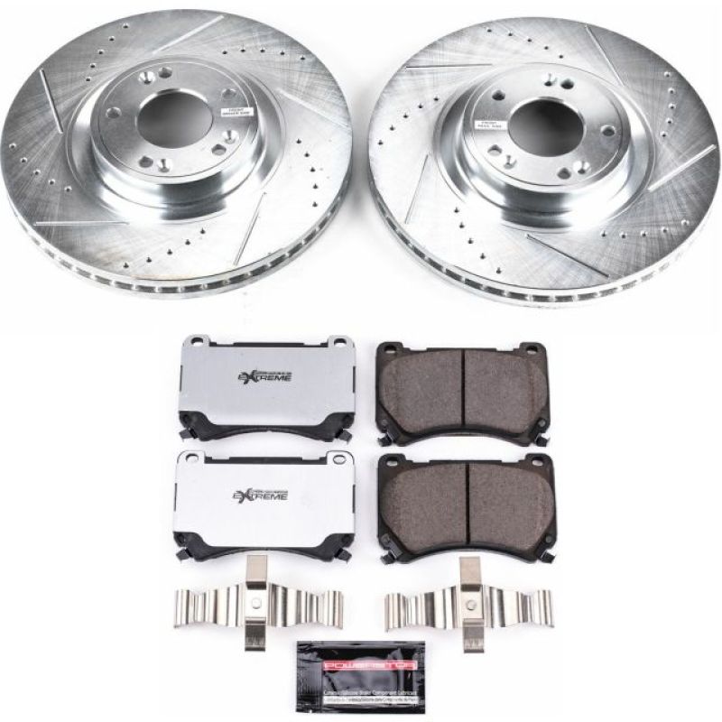 Hyundai Genesis Brake Kit - Front - PowerStop - Drilled & Slotted Rotors + Carbon-Fiber Ceramic Pads - `09-`14