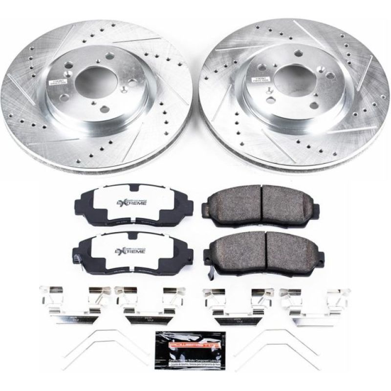 Honda Odyssey Brake Kit - Front - PowerStop - Drilled & Slotted Rotors + Carbon-Fiber Ceramic Pads - `11-`14