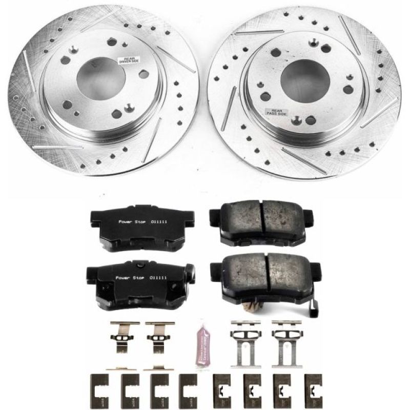 Honda CR-Z Brake Kit - Rear - PowerStop - Z23 Evolution Sport - Drilled & Slotted Rotors + Carbon-Fiber Ceramic Pads - `11-`15