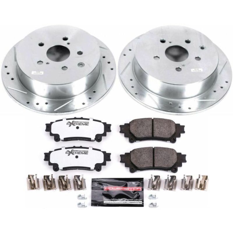 Lexus RX350 Brake Kit - Rear - PowerStop - Drilled & Slotted Rotors + Carbon-Fiber Ceramic Pads - `10-`15