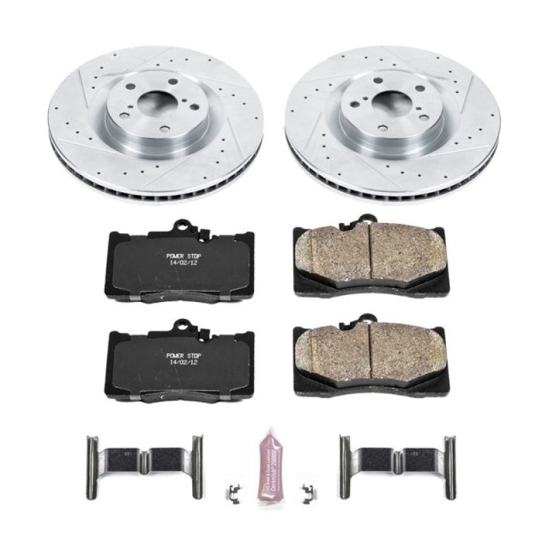 Lexus GS350 Brake Kit - Front - PowerStop - Drilled & Slotted Rotors + Carbon-Fiber Ceramic Pads - `09-`11