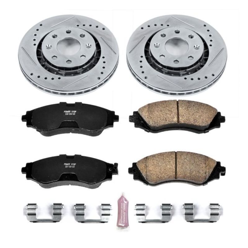 Chevrolet Aveo Brake Kit - Front - PowerStop - Z23 Evolution Sport + Drilled & Slotted Rotors + Carbon-Fiber Ceramic Pads - `04-`11