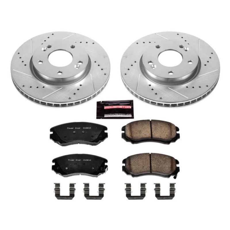 Kia Soul Brake Kit - Front - PowerStop - Drilled & Slotted Rotors + Carbon-Fiber Ceramic Pads - `10-`11 Kia Soul Brake Kit - Front - PowerStop - Drilled & Slotted Rotors + Carbon-Fiber Ceramic Pads - `10-`11