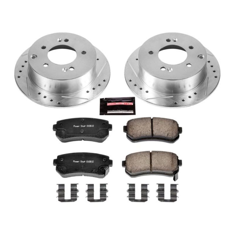 Kia Forte Brake Kit - Rear - PowerStop - Drilled & Slotted Rotors + Carbon-Fiber Ceramic Pads - `10-`13