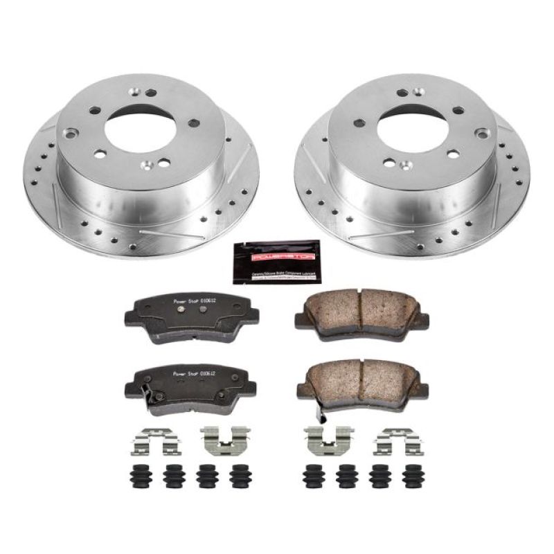 Kia Soul Brake Kit - Rear - PowerStop - Drilled & Slotted Rotors + Carbon-Fiber Ceramic Pads - `10-`13 Kia Soul Brake Kit - Rear - PowerStop - Drilled & Slotted Rotors + Carbon-Fiber Ceramic Pads - `10-`13