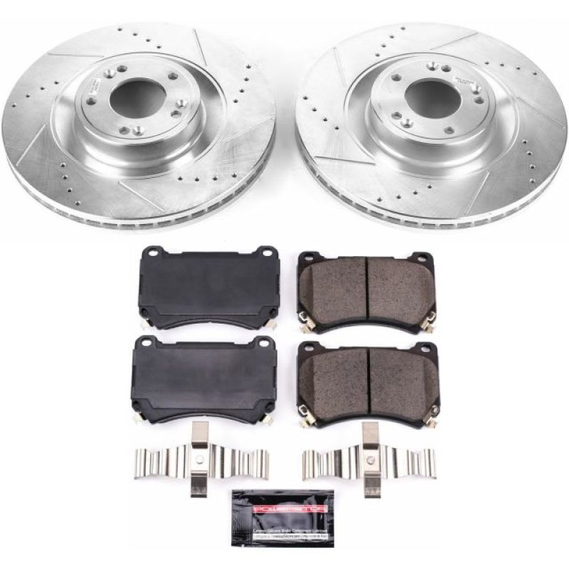 Hyundai Equus Brake Kit - Front - PowerStop - Drilled & Slotted Rotors + Carbon-Fiber Ceramic Pads - 2011