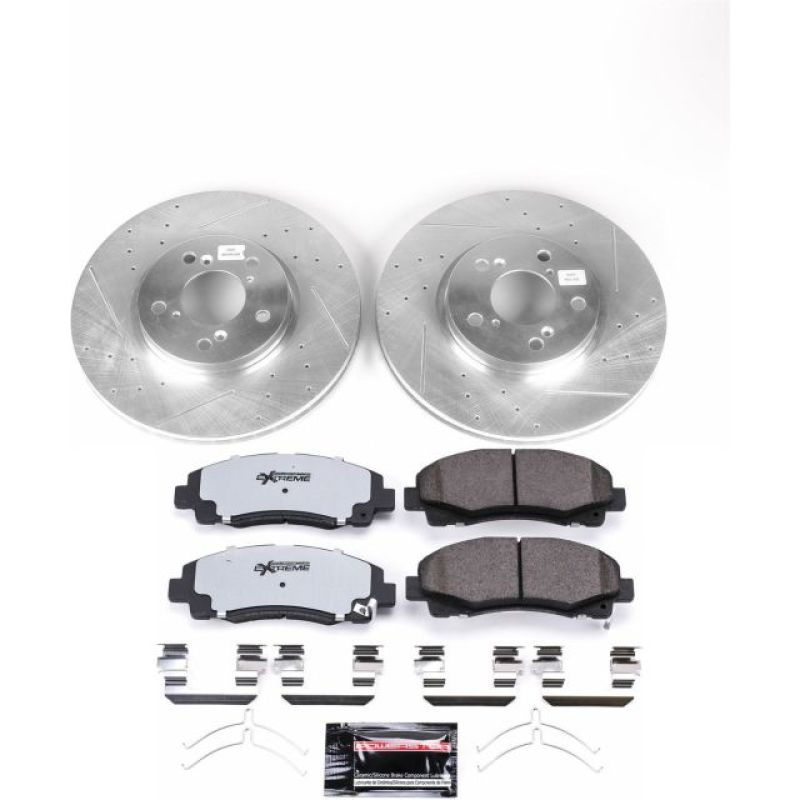Honda Ridgeline Brake Kit - Front - PowerStop - Drilled & Slotted Rotors + Carbon-Fiber Ceramic Pads - `12-`14
