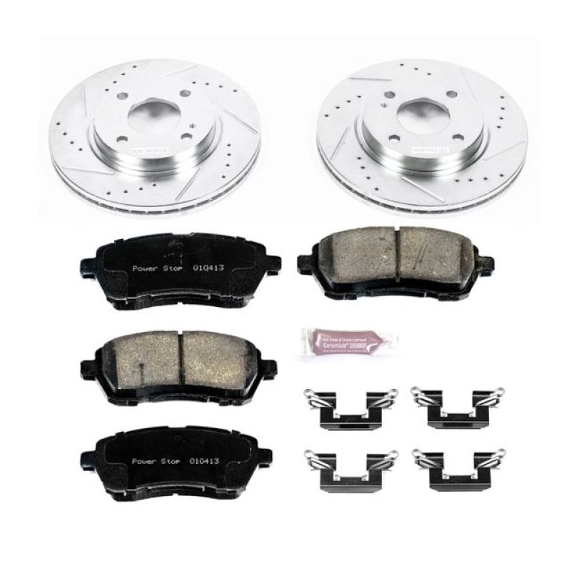 Ford Fiesta Brake Kit - Front - PowerStop - Drilled & Slotted Rotors + Carbon-Fiber Ceramic Pads - `11-`19