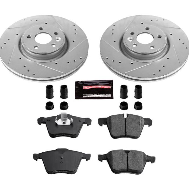 Volvo S60 Brake Kit - Front - PowerStop - Drilled & Slotted Rotors + Carbon-Fiber Ceramic Pads - `13-`14