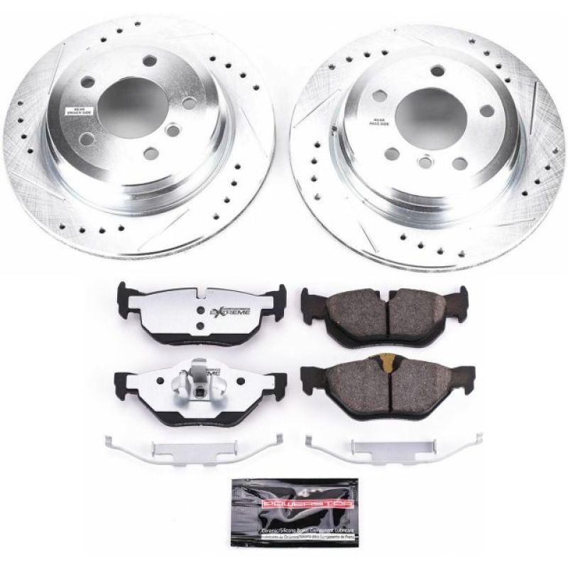 BMW 3 Series Brake Kit - Rear - PowerStop - Drilled & Slotted Rotors + Carbon-Fiber Ceramic Pads - `11-`13