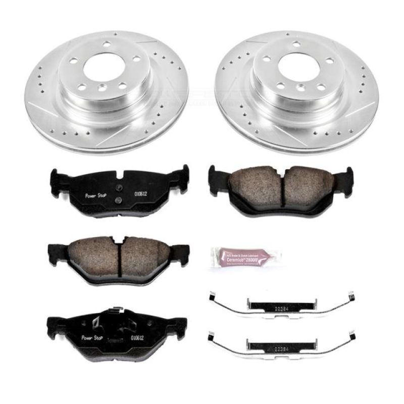 BMW 3 Series Brake Kit - Rear - PowerStop - Drilled & Slotted Rotors + Carbon-Fiber Ceramic Pads - `11-`13