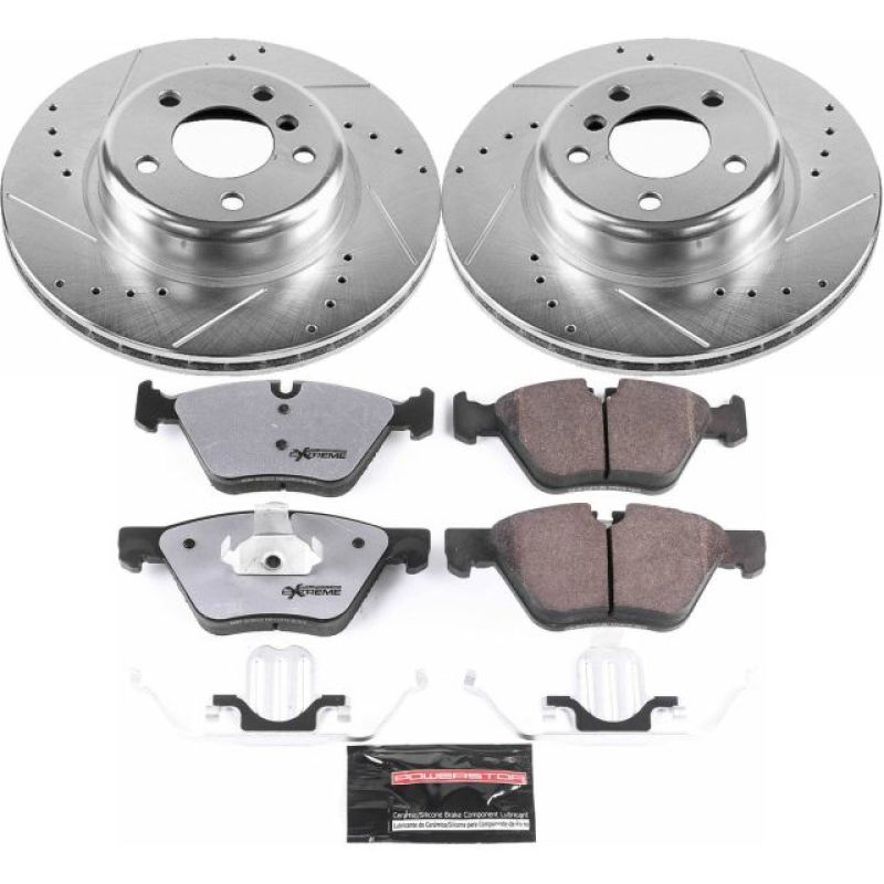BMW 5 Series Brake Kit - Front - PowerStop - Drilled & Slotted Rotors + Carbon-Fiber Ceramic Pads - `12-`16