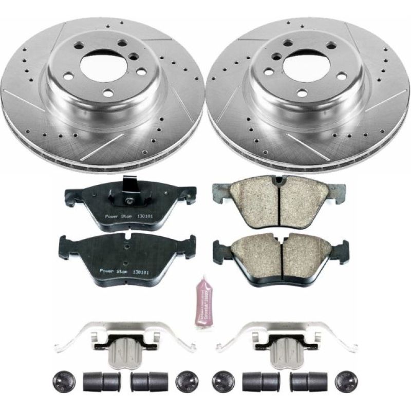 BMW 5 Series Brake Kit - Front - PowerStop - Drilled & Slotted Rotors + Carbon-Fiber Ceramic Pads - `12-`16