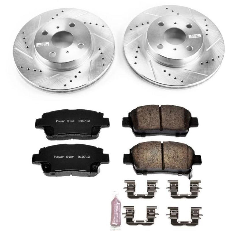 Scion iQ Brake Kit - Front - PowerStop - Z23 Evolution Sport + Drilled & Slotted Rotors + Carbon-Fiber Ceramic Pads - `12-`15