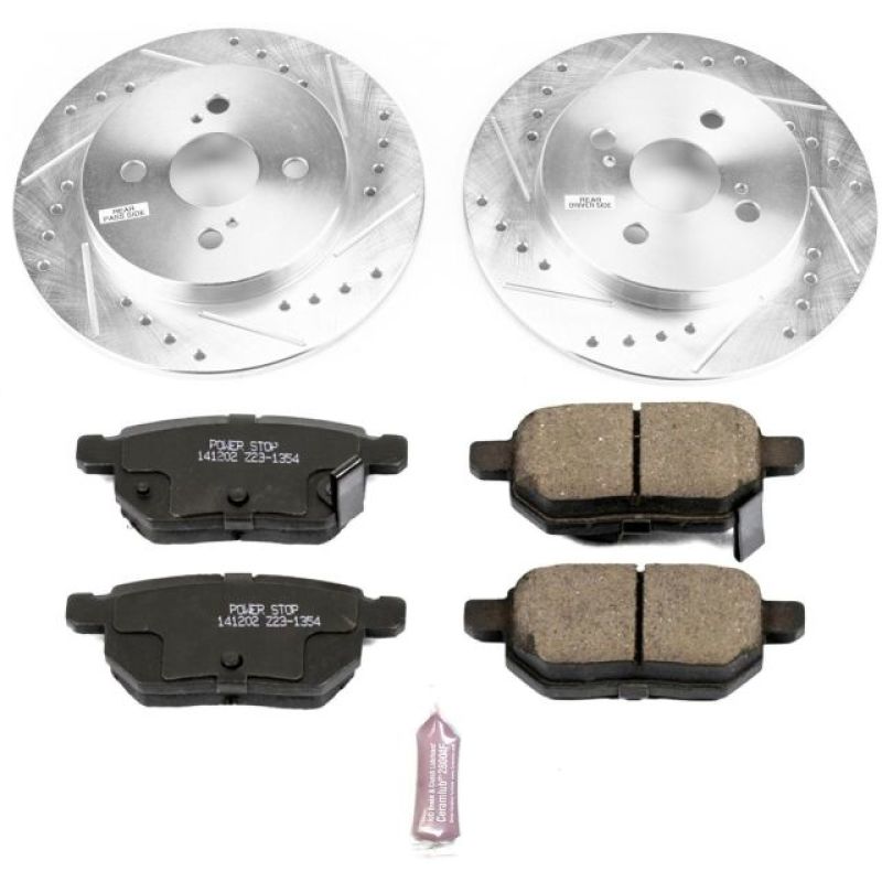 Toyota Yaris Brake Kit - Rear - PowerStop - Z23 Evolution Sport + Drilled & Slotted Rotors + Carbon-Fiber Ceramic Pads - `12-`18