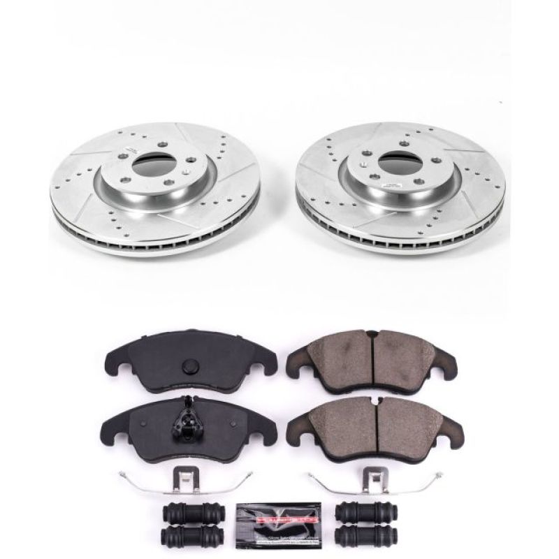 Audi A4 Brake Kit - Front - PowerStop - Drilled & Slotted Rotors + Carbon-Fiber Ceramic Pads - `12-`16