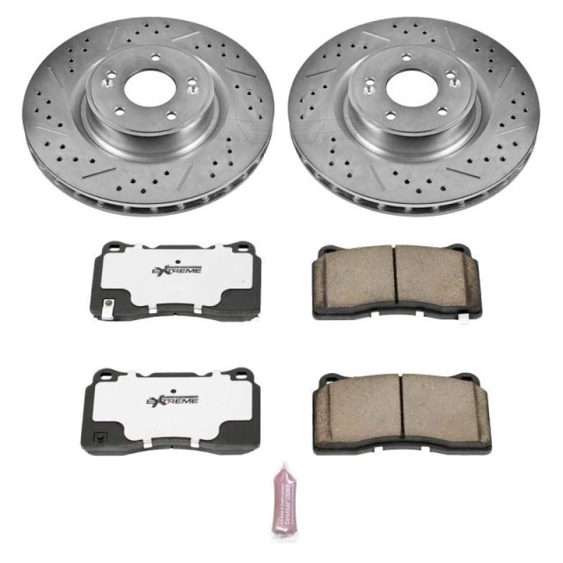 Hyundai Genesis Coupe Brake Kit - Front - PowerStop - Drilled & Slotted Rotors + Carbon-Fiber Ceramic Pads - `10-`16