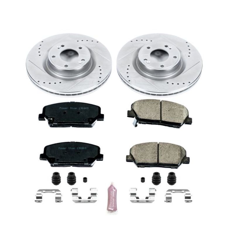 Hyundai Genesis Coupe Brake Kit - Front - PowerStop - Z23 Evolution Sport + Drilled & Slotted Rotors + Carbon-Fiber Ceramic Pads - `10-`16