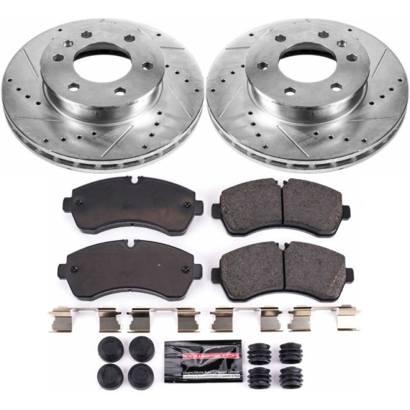 Dodge Sprinter 3500 Brake Kit - Front - PowerStop - Drilled & Slotted Rotors + Carbon-Fiber Ceramic Pads - `07-`09