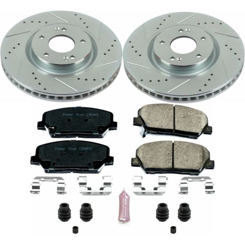 Kia Optima Brake Kit - Front - PowerStop - Drilled & Slotted Rotors + Carbon-Fiber Ceramic Pads - `11-`15