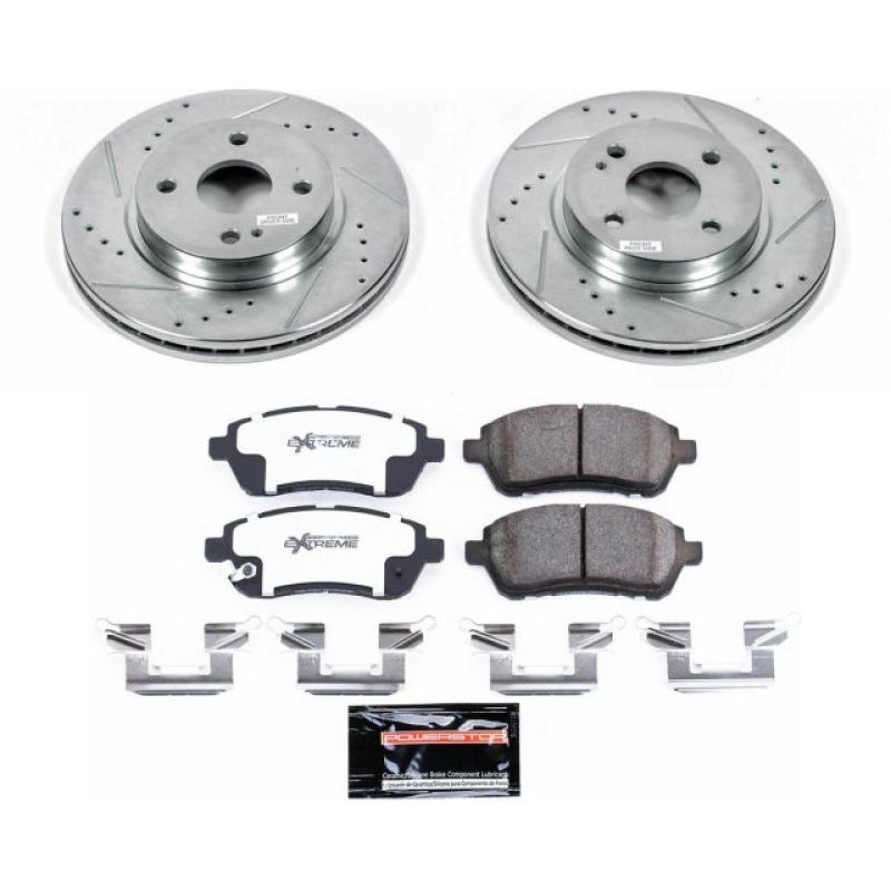 Mazda 2 Brake Kit - Front - PowerStop - Drilled & Slotted Rotors + Carbon-Fiber Ceramic Pads - `11-`14